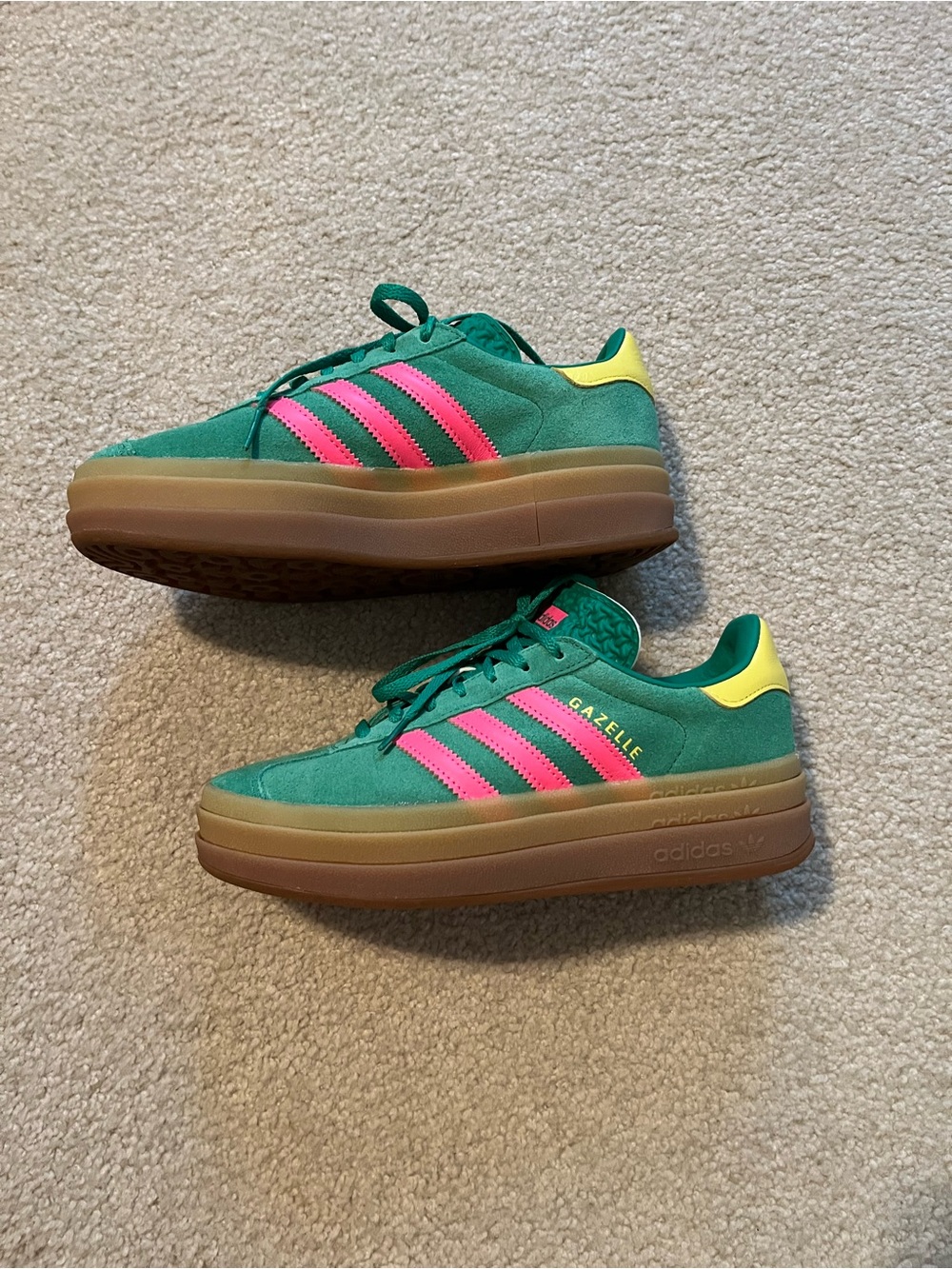 adidas Women’s Gazelle Bold Athletic Sneakers in Pink/Green with platform